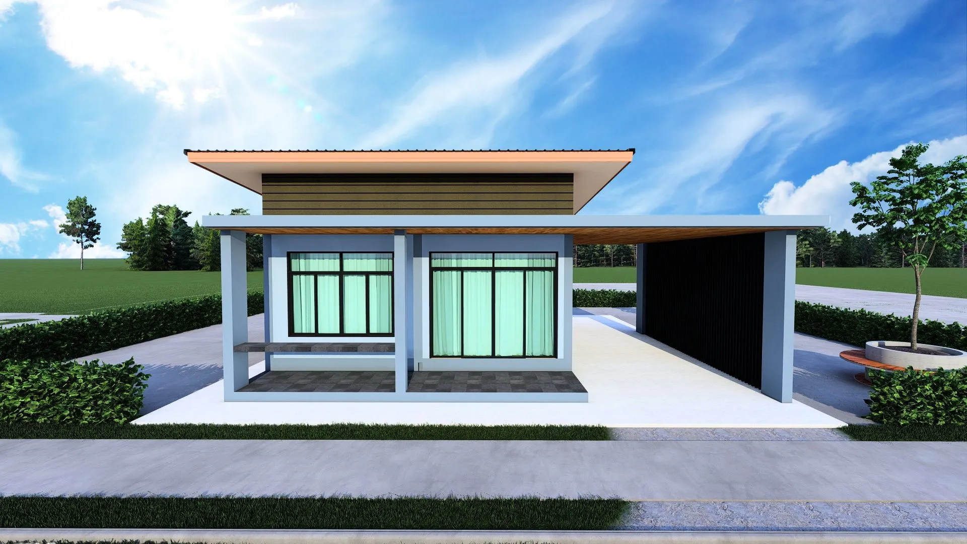 แบบบ้านโมเดิร์นพร้อมที่จอดรถ